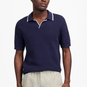 Madewell Navy Knit Polo with White Trim